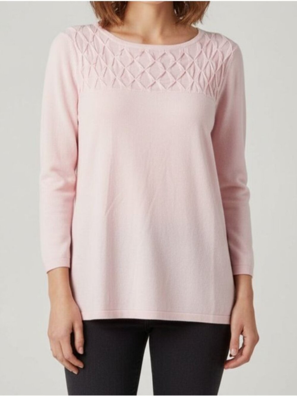 Cable & Gauge Sweater Womens L Pink Blossom Lattice Illusion Yoke 3/4 Sleeve NWT